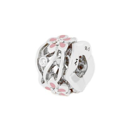 Pink Flower with CZs on Silver Cut-out Bead