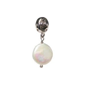 Silver earring with round white pearl.