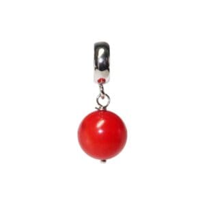 Red bead charm with silver loop.