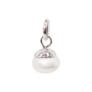 Silver pearl charm with loop attachment.