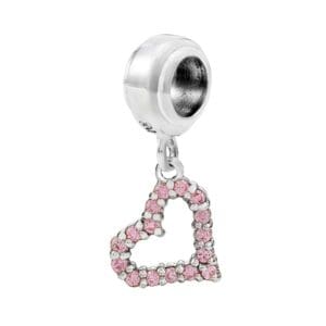 Heart-shaped charm with pink gemstones.