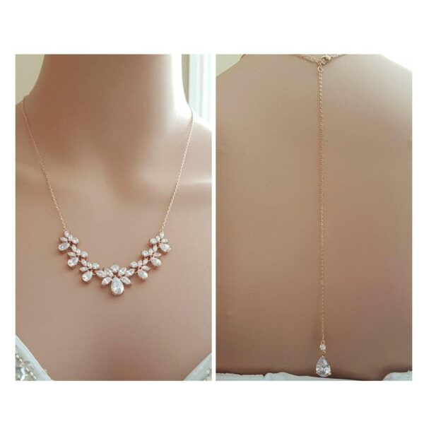 CZ - Back-Front Crystal Necklace on Rose Gold - Image 2