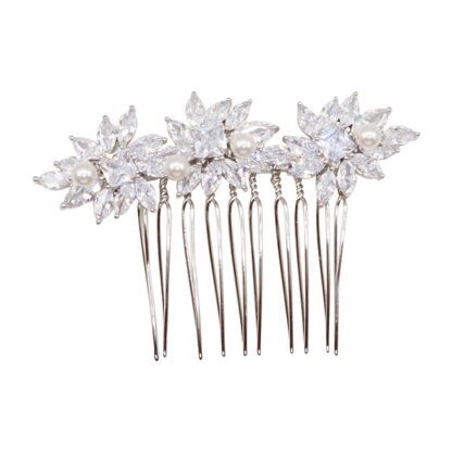 Flower Theme Silver Hair Comb