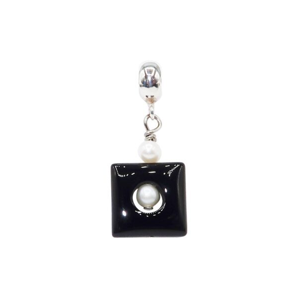 Black Square Onyx with White Pearl Center Charm