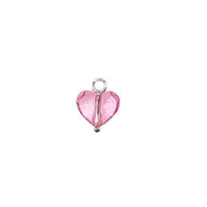 Pink heart-shaped crystal pendant with loop.