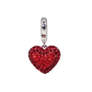 Red heart-shaped charm with rhinestones.