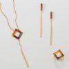 Amber and Gold Bar Drop Earrings - Image 2