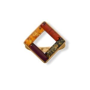Square ring with colorful gemstones design.