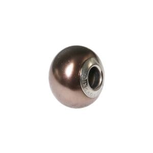 Brown metal bead with engraved hole.