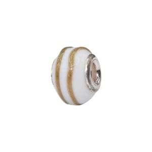 White bead with gold stripes design.
