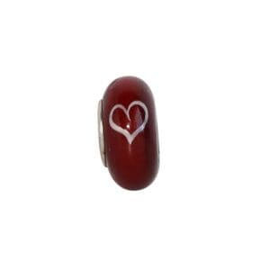 Red bead with a white heart design.