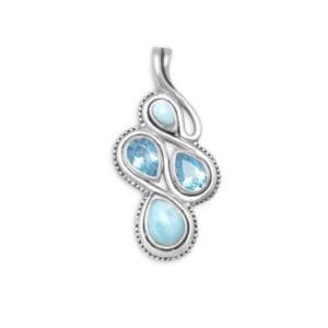 Silver pendant with blue gemstones design.