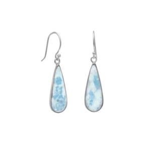 Blue teardrop earrings with silver hooks.