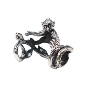 Silver ring with playful monkey design.