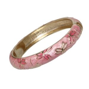 Pink floral bangle with gold accents.