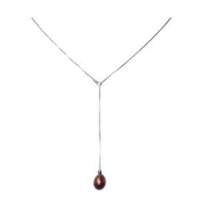 Silver necklace with brown pendant.