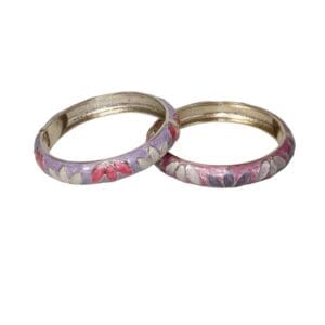 Two colorful, decorative bangles on display.