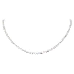 Diamond tennis necklace on white background.