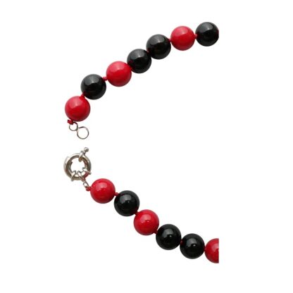 Red Coral with Black Jade Beaded Necklace - Available in 16, 18 and 20 Inch Lengths - Image 2