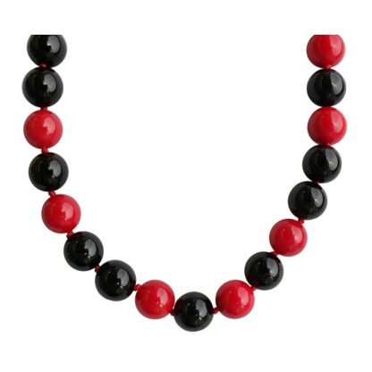 Red Coral with Black Jade Beaded Necklace - Available in 16, 18 and 20 Inch Lengths