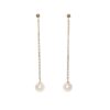 Long Dangling White Pearl Earrings on 2-1/2 inch Gold Chain