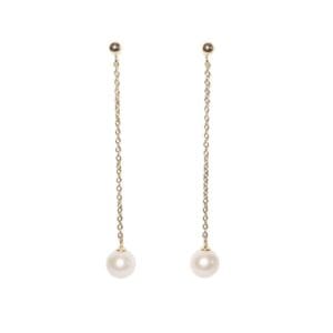 Stud top dangling pearl on gold chain