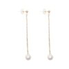 Long Dangling White Pearl Earrings on 2-1/2 inch Gold Chain - Image 2