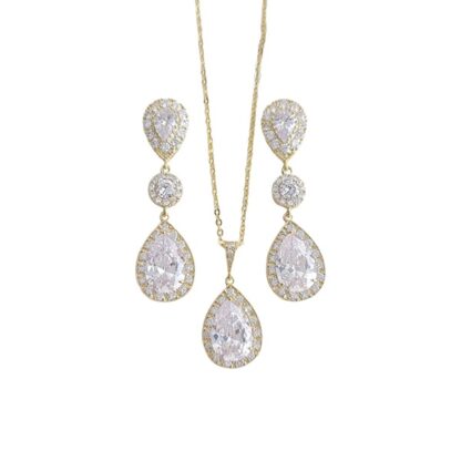 CZ - Teardrop CZ and Gold Necklace and Earring Set (Necklace and Earrings may be purchased separately)