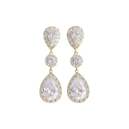 CZ - Teardrop CZ and Gold Necklace and Earring Set (Necklace and Earrings may be purchased separately) - Image 4