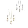 Pearl - Long Pear-Shape Pearl Drop with Gold OR Silver CZ Necklace and Earring Set (Pieces may be purchased separately)