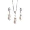 Pearl - Long Pear-Shape Pearl Drop with Gold OR Silver CZ Necklace and Earring Set (Pieces may be purchased separately) - Image 2