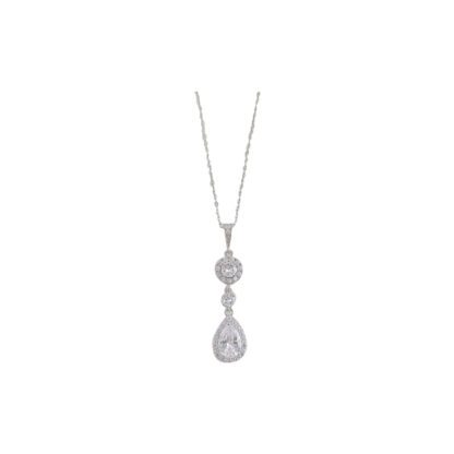 CZ - Long Style Round and Teardrop Shaped CZs with Silver Necklace and Earring Set (Pieces may also be purchased separately) - Image 5