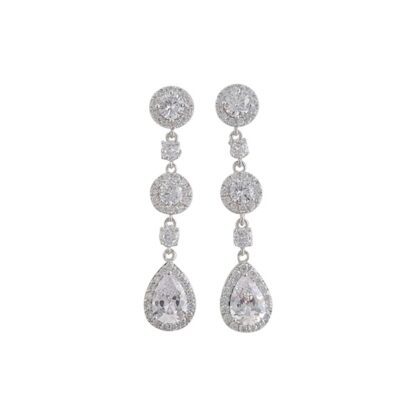 CZ - Long Style Round and Teardrop Shaped CZs with Silver Necklace and Earring Set (Pieces may also be purchased separately) - Image 6