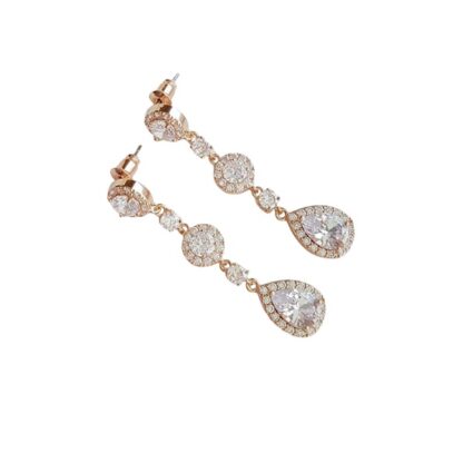 CZ - Long Style Round and Teardrop Shaped CZs with Rose Gold Necklace and Earring Set (Pieces may also be purchased separately) - Image 6