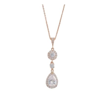 CZ - Long Style Round and Teardrop Shaped CZs with Rose Gold Necklace and Earring Set (Pieces may also be purchased separately) - Image 4