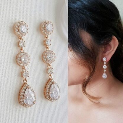 CZ - Long Style Round and Teardrop Shaped CZs with Rose Gold Necklace and Earring Set (Pieces may also be purchased separately) - Image 3