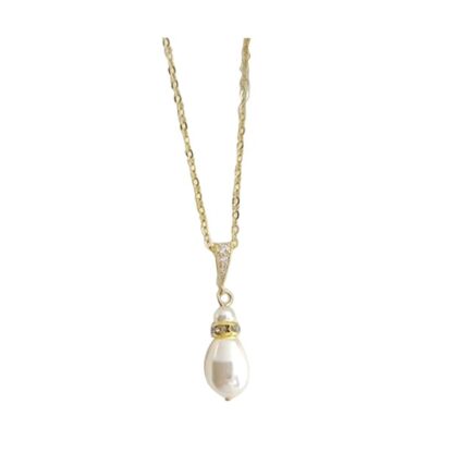 Pearl - Long Pear-Shape Pearl Drop with Gold and CZ Necklace and Earring Set (Pieces may be purchased separately) - Image 3