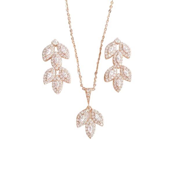 CZ - Leaf CZs in Silver or Rose Gold Finish Necklace and Earring Set (Pieces may also be purchased separately) - Image 3