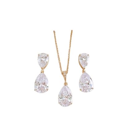 CZ - Teardrop Pendant and Earring Set on Gold (Pieces may also be purchased separately)