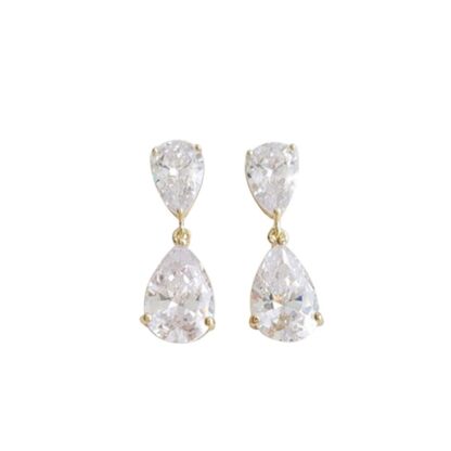 CZ - Teardrop Pendant and Earring Set on Gold (Pieces may also be purchased separately) - Image 3