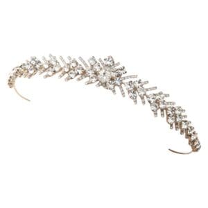 Silver tiara adorned with sparkling crystals.