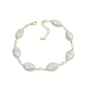 Gold bracelet with oval crystal design.