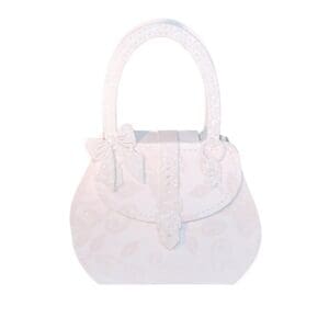 White handbag with decorative bow detail.
