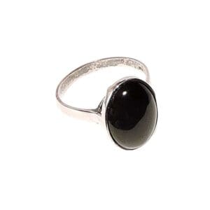 Silver ring with black oval stone.