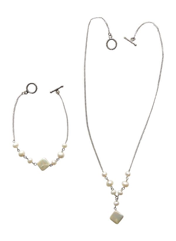 Square Pearl Necklace, Bracelet and Earring Set (Each piece is also sold separately) - Image 4