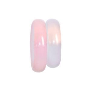 Two glossy pink and white rings.