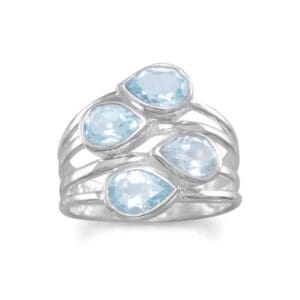 Silver ring with blue gemstone accents.