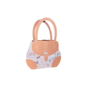Floral handbag with peach accents.
