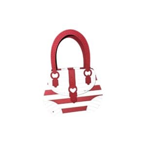 Red and white striped handbag with heart.