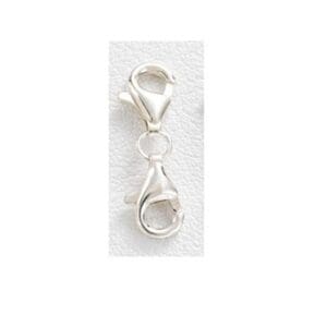 Silver lobster clasp on white background.